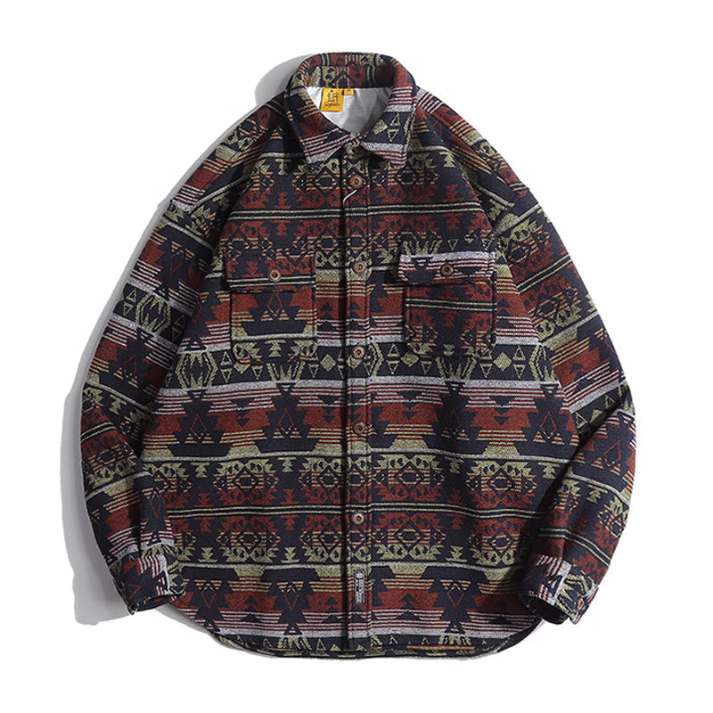 NAVAJO all-over print wool-blend tweed overshirt with elbow patches