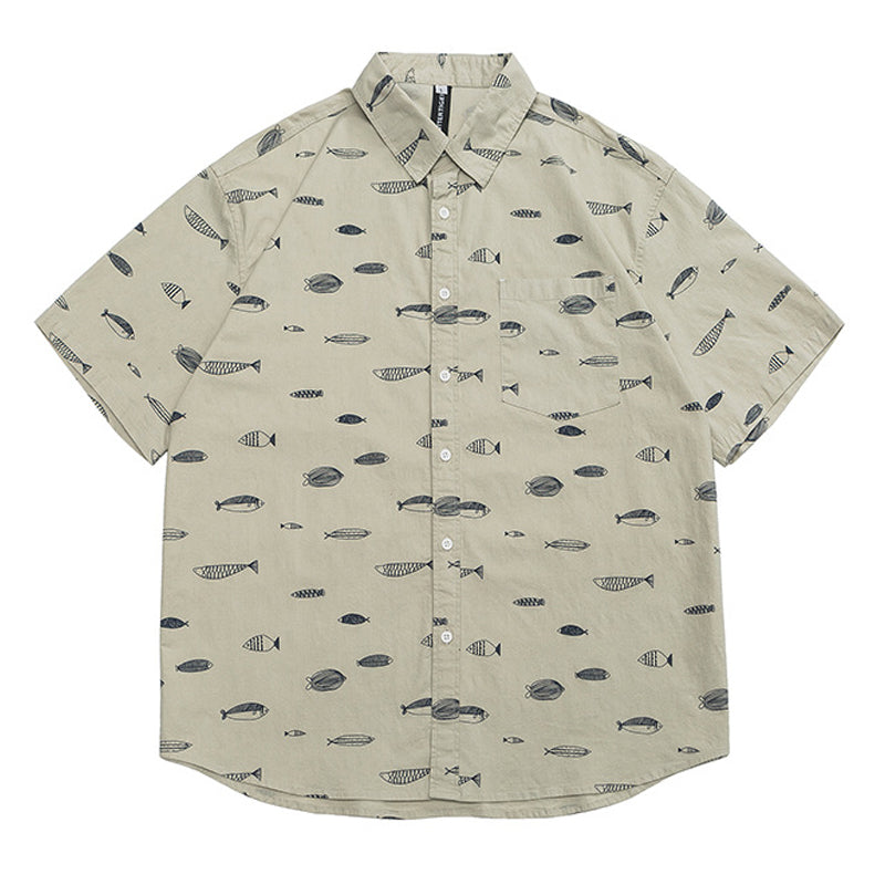 New for summer: Fish print short-sleeved shirt