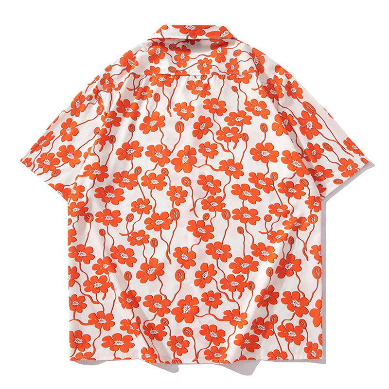 Cuban color floral print aloha shirt short sleeve