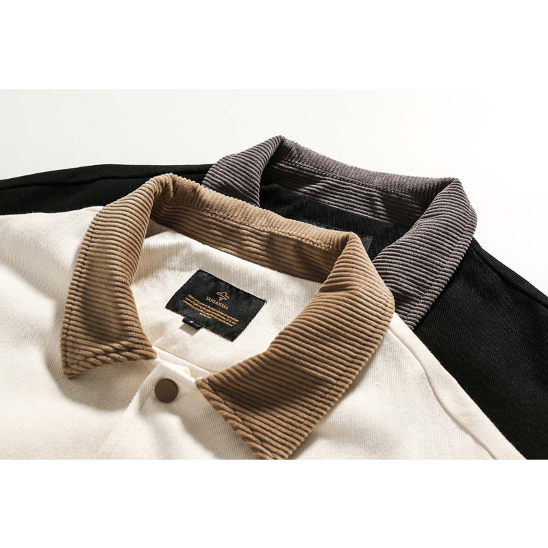 Mixed color turndown collar striped button jacket