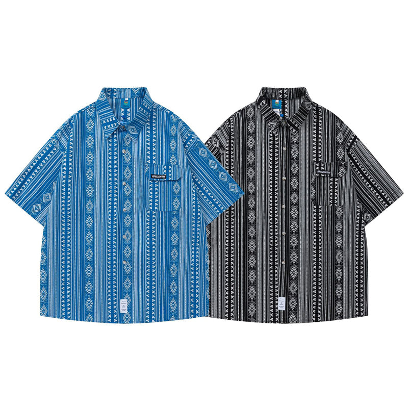 New summer geometric ethnic style short sleeve shirt