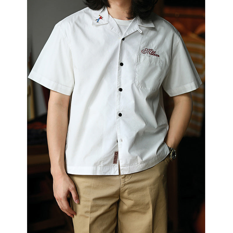 Chain Retro Embroidered Bowling Short Sleeve Open Collar Shirt