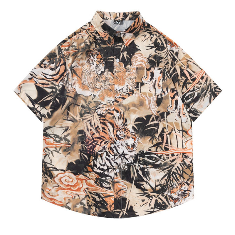 Retro "Tiger" Print Short Sleeve Shirt