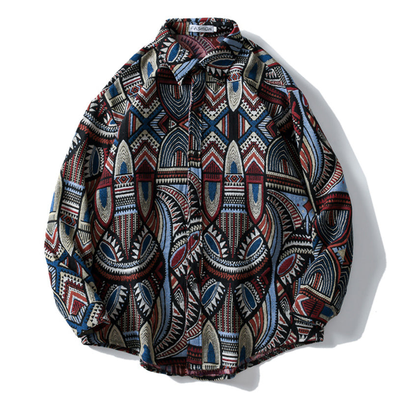 New for Spring: Ethnic Geometric Print Long Sleeve Shirt