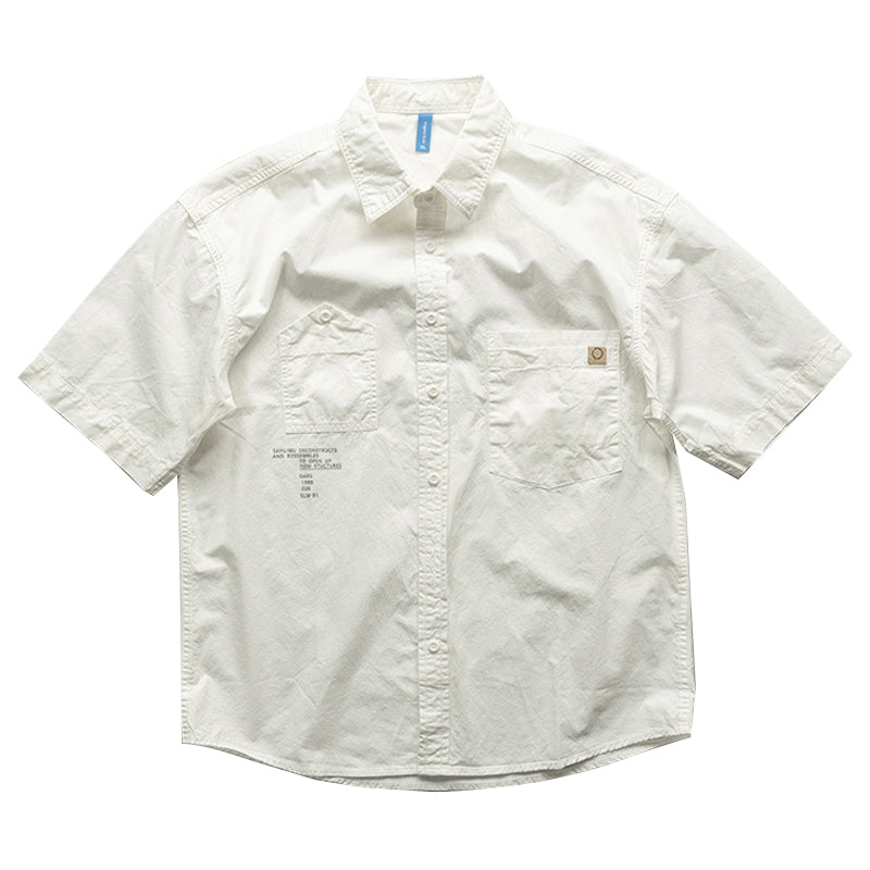 Available in four colors. Solid color short-sleeved work shirt with mountain pocket.