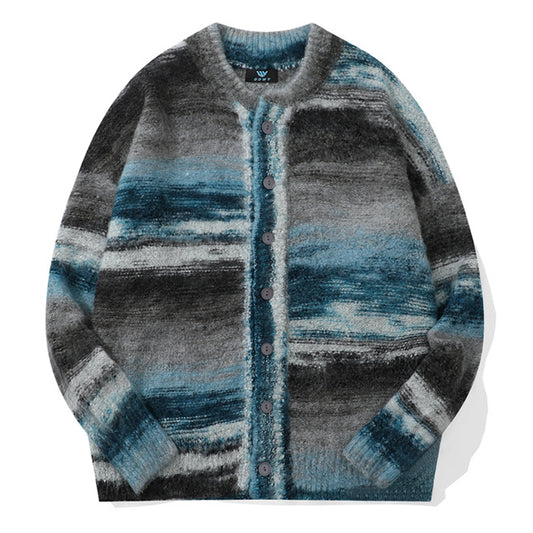 Retro striped knit cardigan