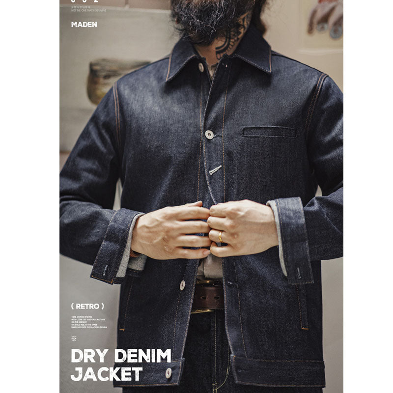 16.5oz Three-Eyed Eagle Print Twill Denim Jacket