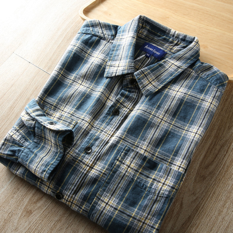 Yarn-dyed tartan check work shirt