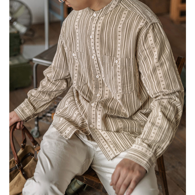 Ethnic Stripe Corduroy Henley Shirt