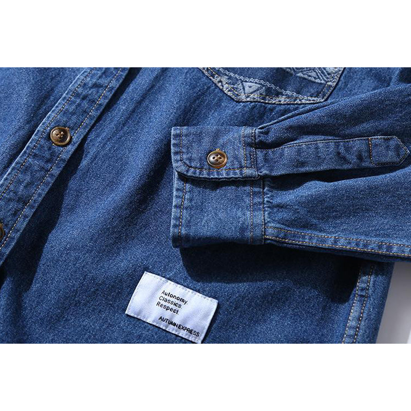 Ethnic pocket denim long sleeve shirt