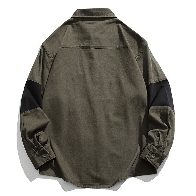 Retro-style pocket long-sleeved shirt