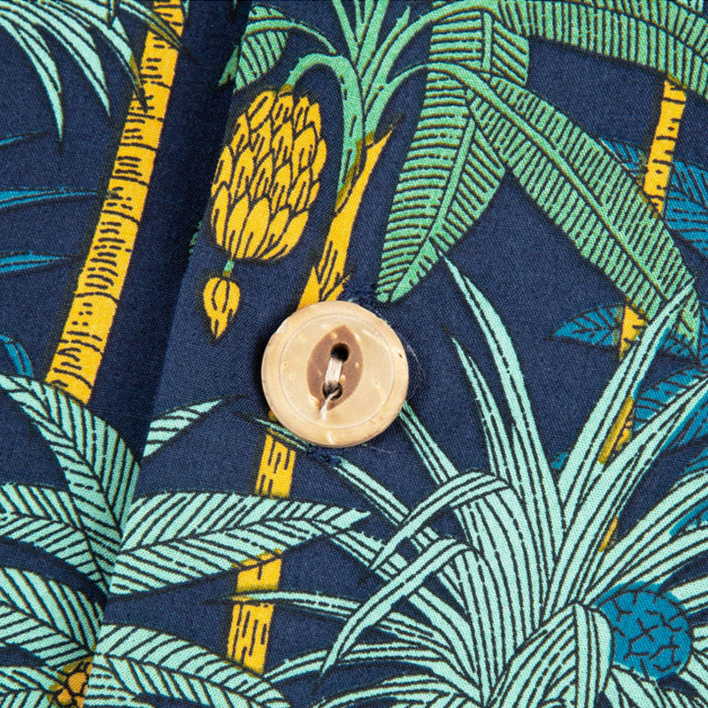 Hawaii Cuban Collar Short Sleeve Coconut Plantain Aloha Shirt