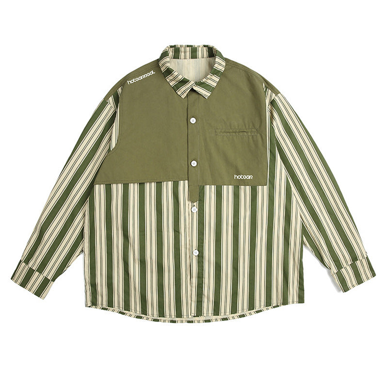 Retro striped long-sleeved work shirt