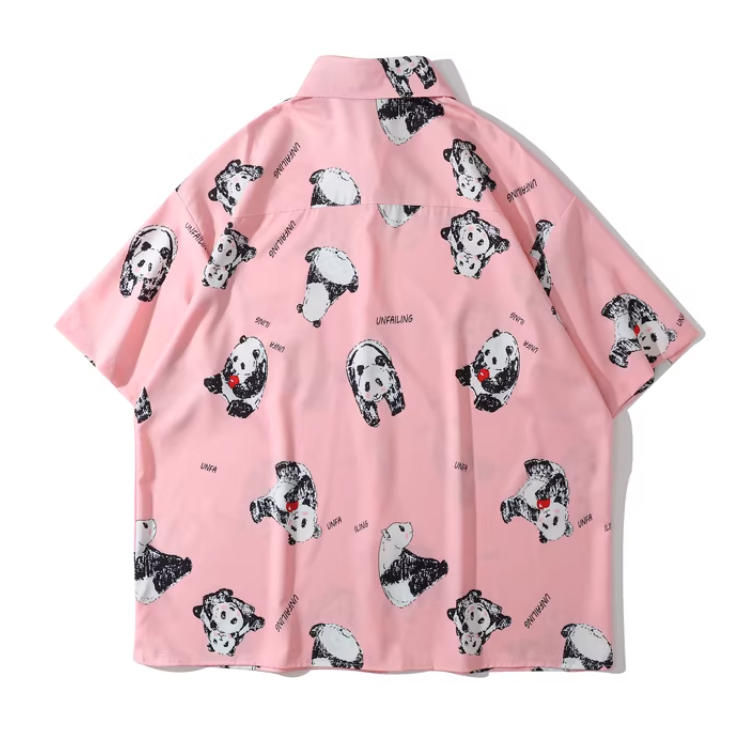 パンダ柄半袖シャツ全2色カップル服