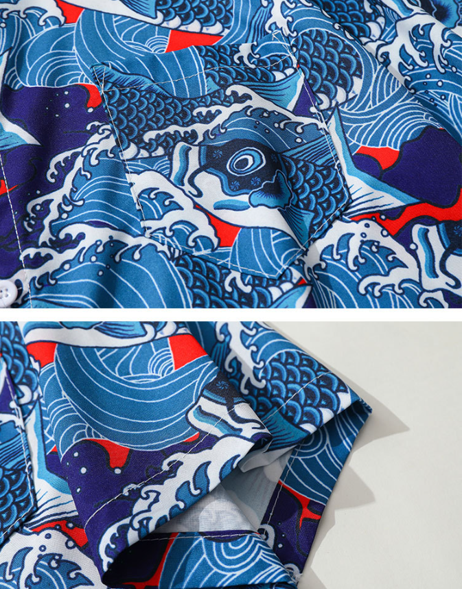 「沖浪金魚」サイズ感アロハシャツ