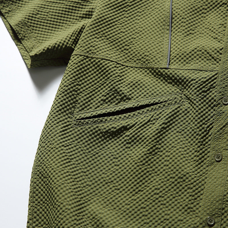 New summer multi-pocket plain short-sleeved shirt