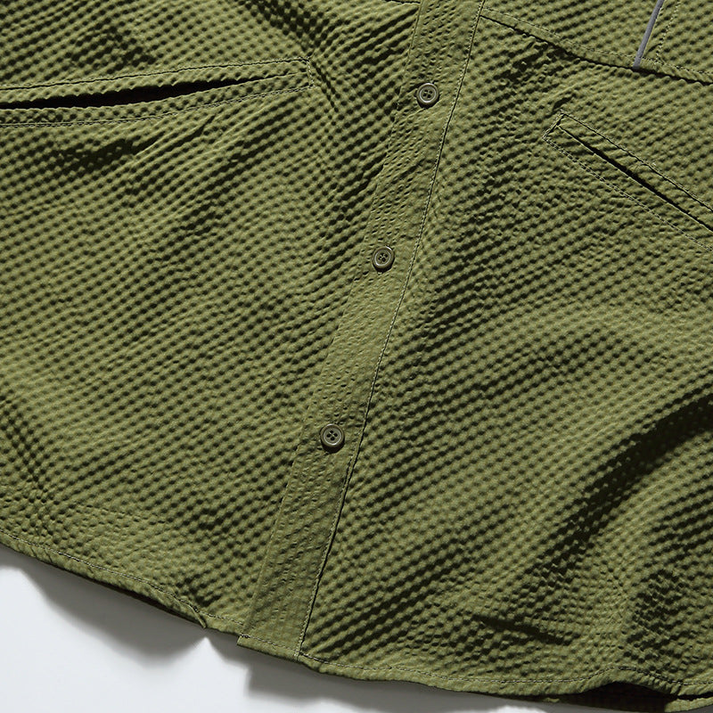 New summer multi-pocket plain short-sleeved shirt