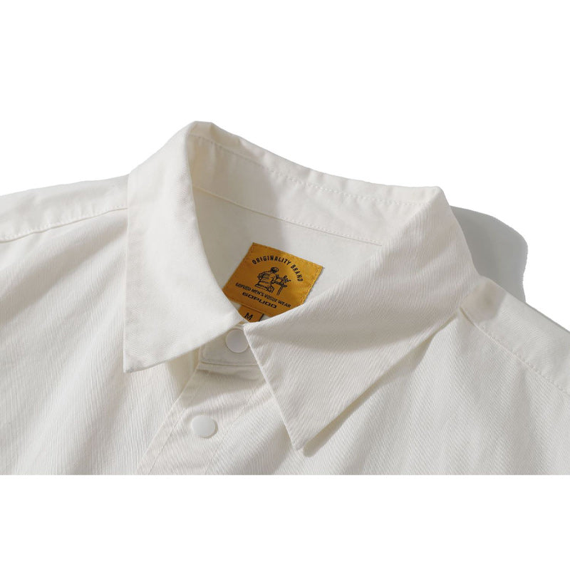 Retro plain large pocket work short sleeve shirt
