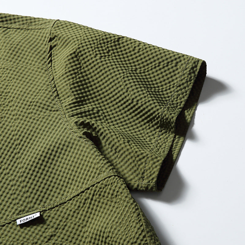 New summer multi-pocket plain short-sleeved shirt