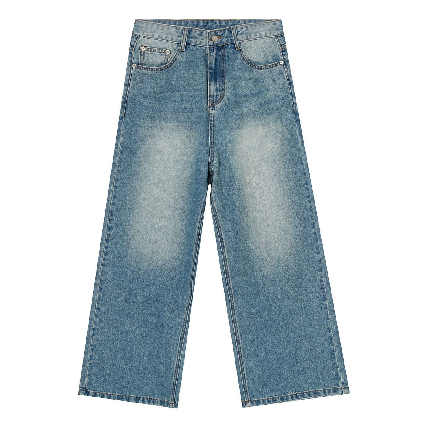 Relaxed Blue Straight Wide Leg Denim Pants