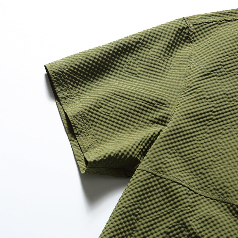 New summer multi-pocket plain short-sleeved shirt