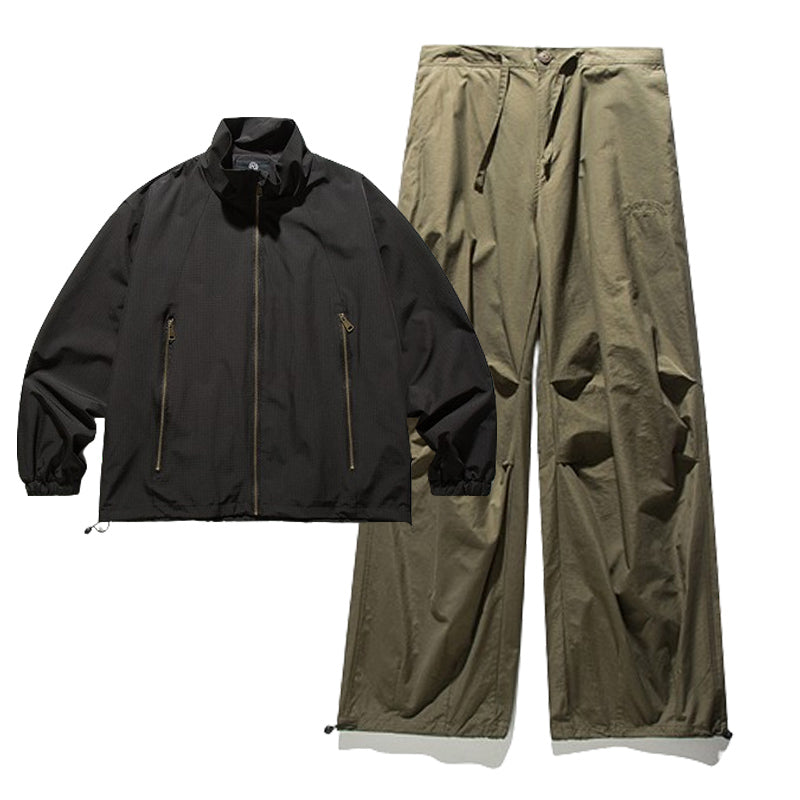 単品購入可 折り襟 無地 ジャケット+無地カーゴパンツ 2点セット