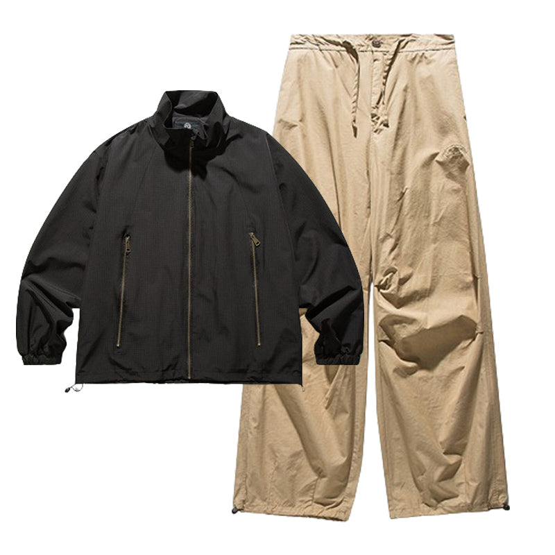 単品購入可 折り襟 無地 ジャケット+無地カーゴパンツ 2点セット