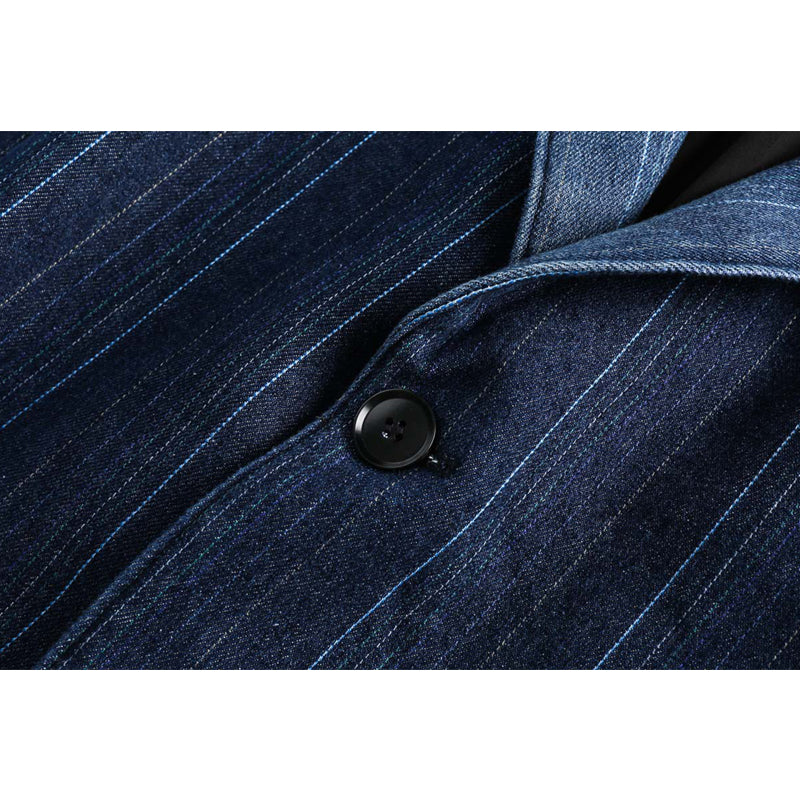 Gradient Washed Striped Stitch Denim Tailored Jacket