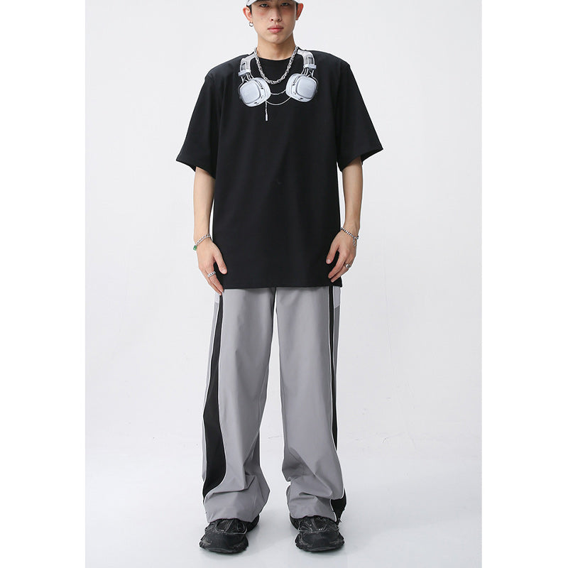 Easy-to-match earphone print short-sleeved T-shirt
