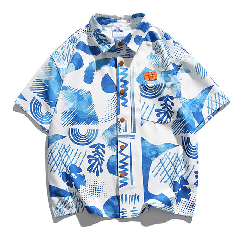 Refreshing all-over print aloha short-sleeved shirt