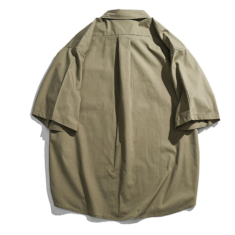 Retro plain loose work short sleeve shirt