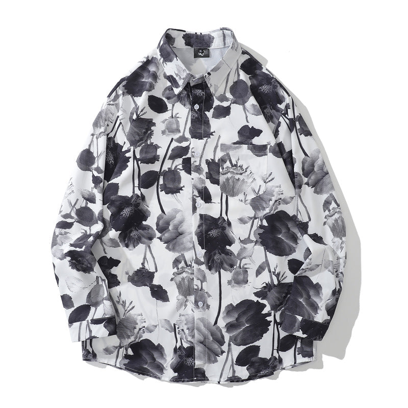 Retro fashion "Ink painting" long sleeve shirt