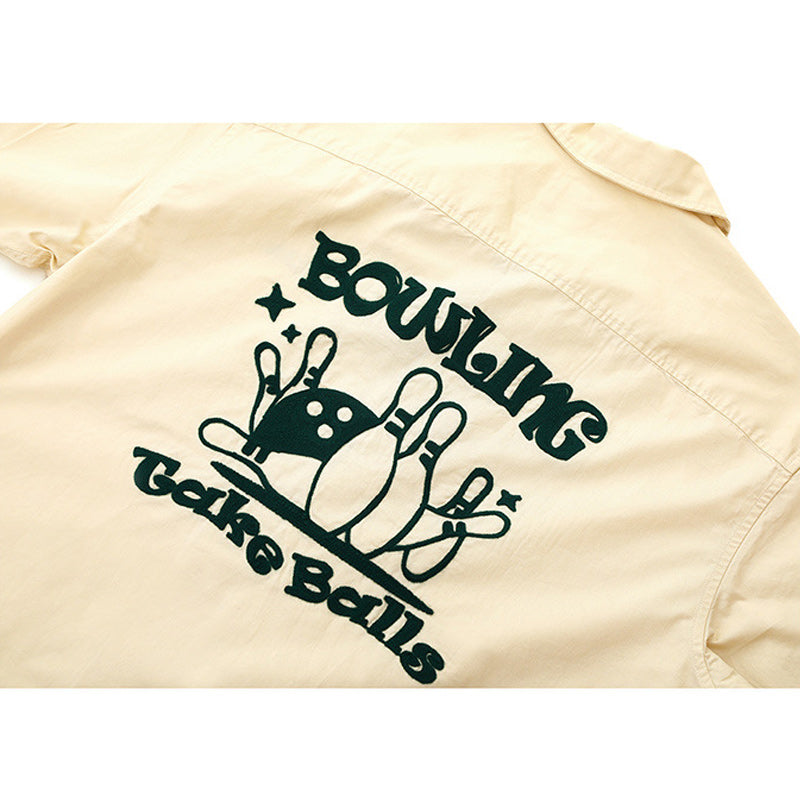 Retro Embroidered Bowling Short Sleeve Cuban Shirt