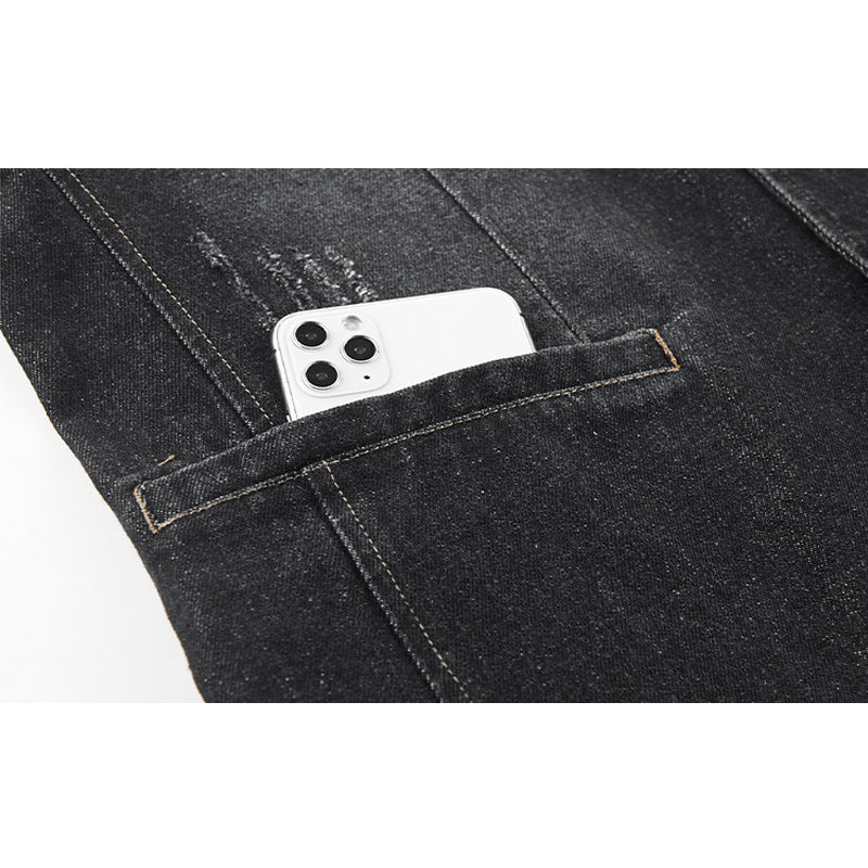 Distressed Leaf Pattern Denim Blazer Jacket