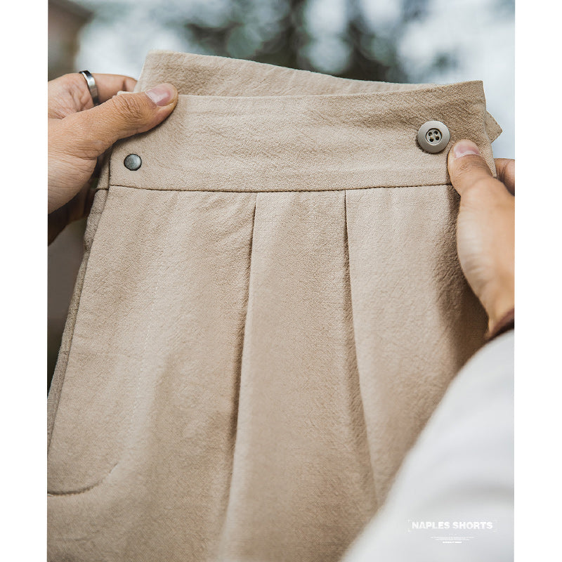 Mid-waist cotton-linen Naples shorts