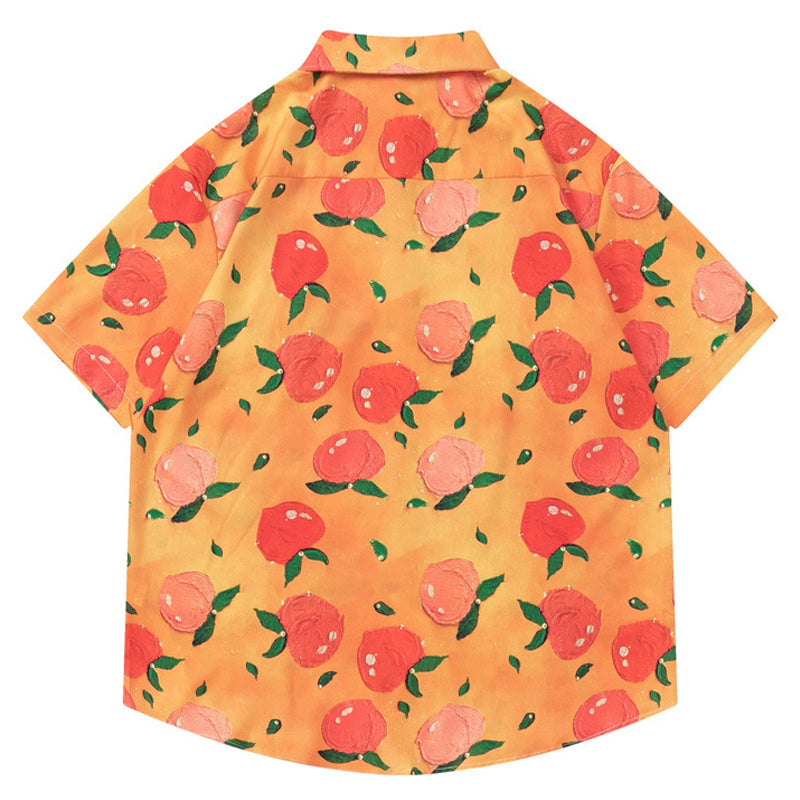 Peach fruit print short sleeve shirt