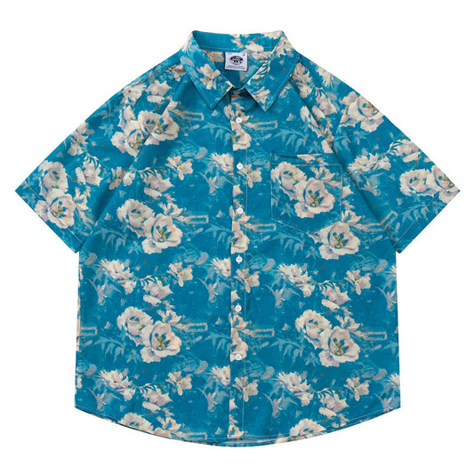 New for summer: Floral print turn-down collar shirt