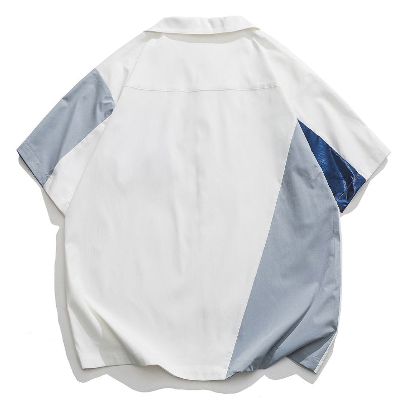 Fashion Cuban neck color combination short sleeve shirt