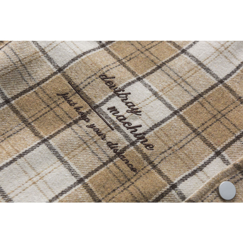 Checkered and leather combination college varsity jacket
