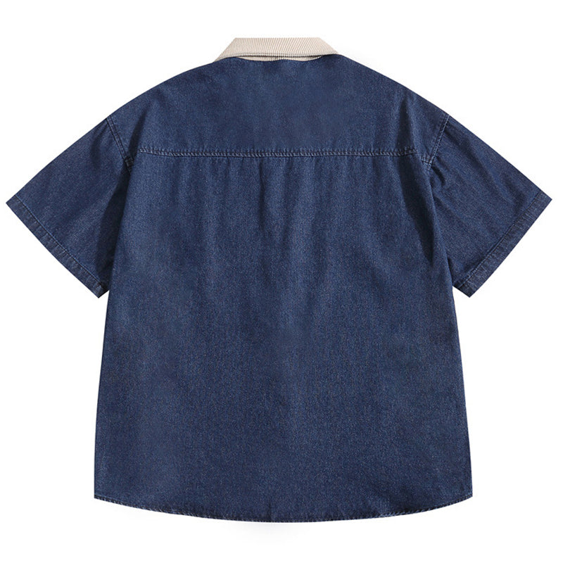 New summer embroidered denim short sleeve shirt