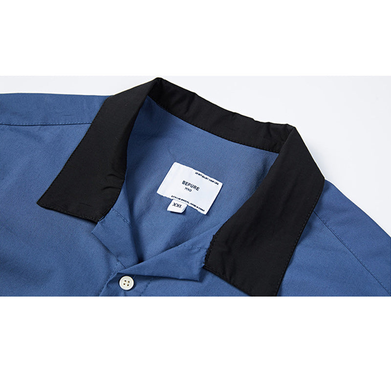 Pocket color-coordinated neck short-sleeved shirt