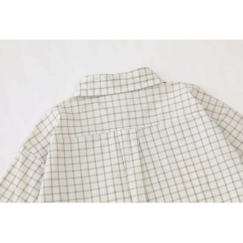 Classic zipper pocket check pattern short sleeve shirt