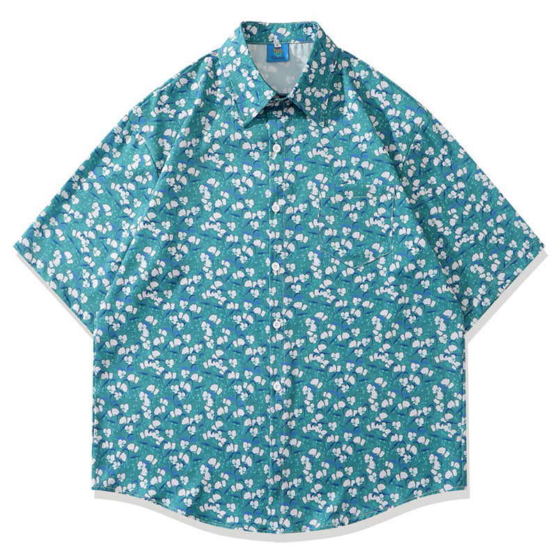 New fresh floral print aloha short sleeve shirt