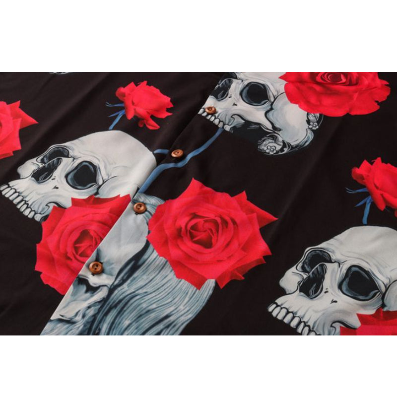 New for summer: skull and rose print short-sleeved shirt