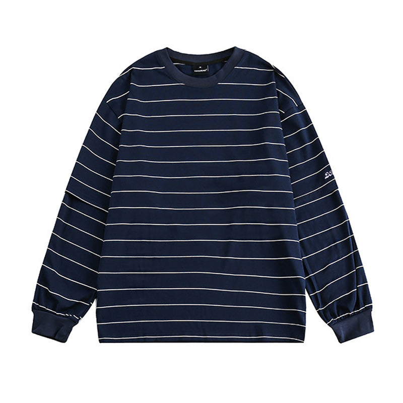 Easy-to-match striped embroidered long-sleeved T-shirt