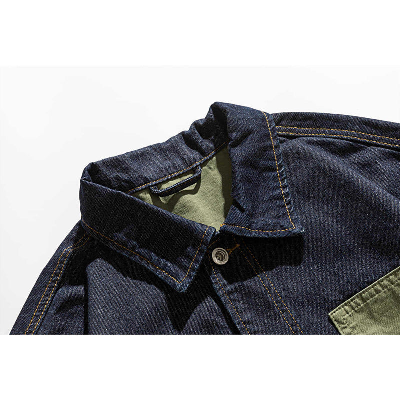 Color-block denim American casual jacket