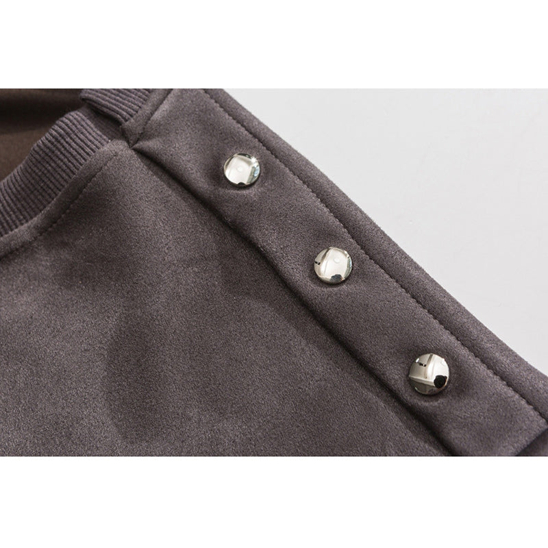 Embroidered rivet suede American casual T-shirt