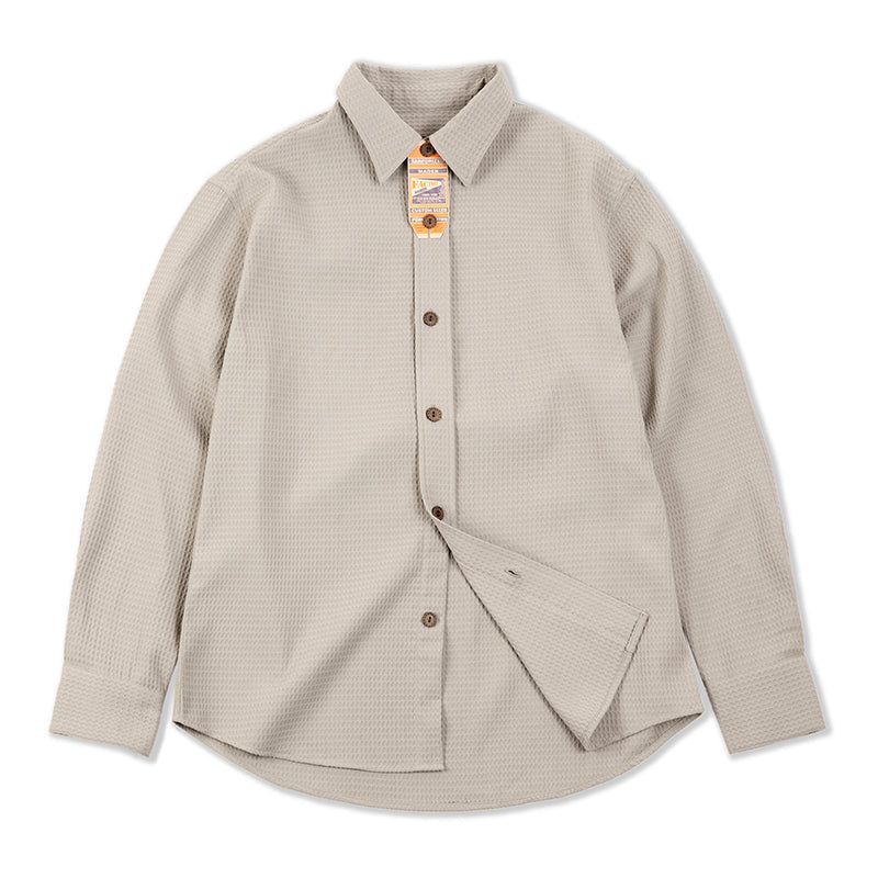 Two-tone waffle long-sleeved work shirt
