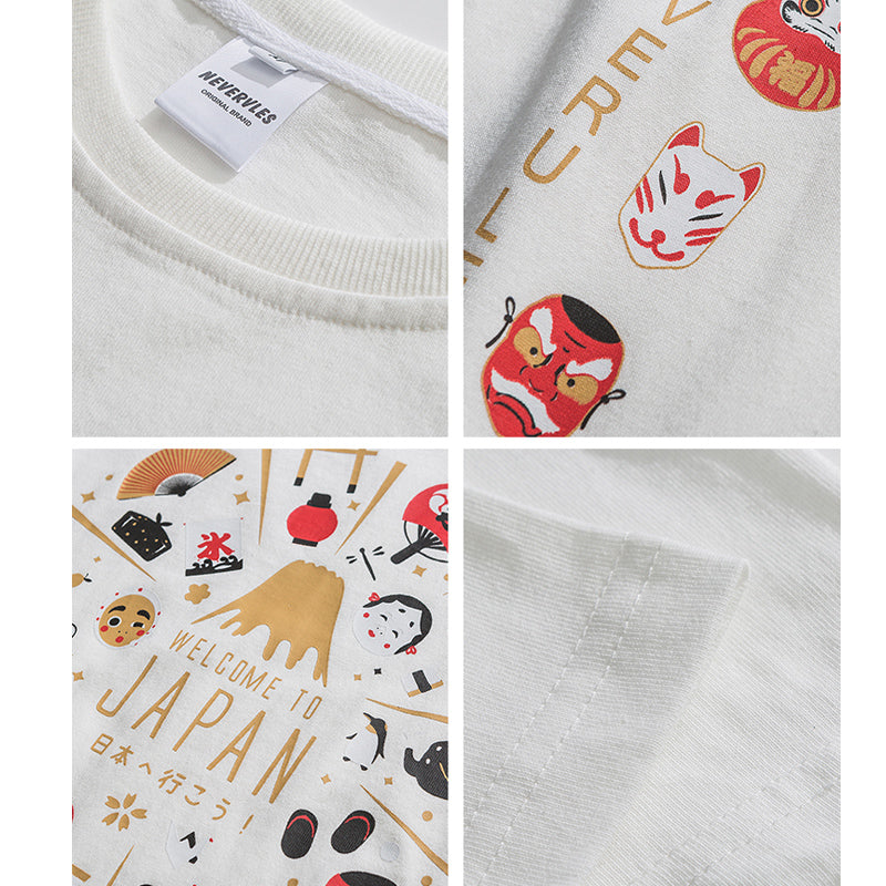 夏新作 WELCOME TO JAPAN 日本文化プリント柄 半袖Tシャツ
