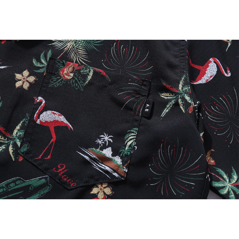 "Palm Trees, Flamingos, and Fireworks" Aloha Shirt